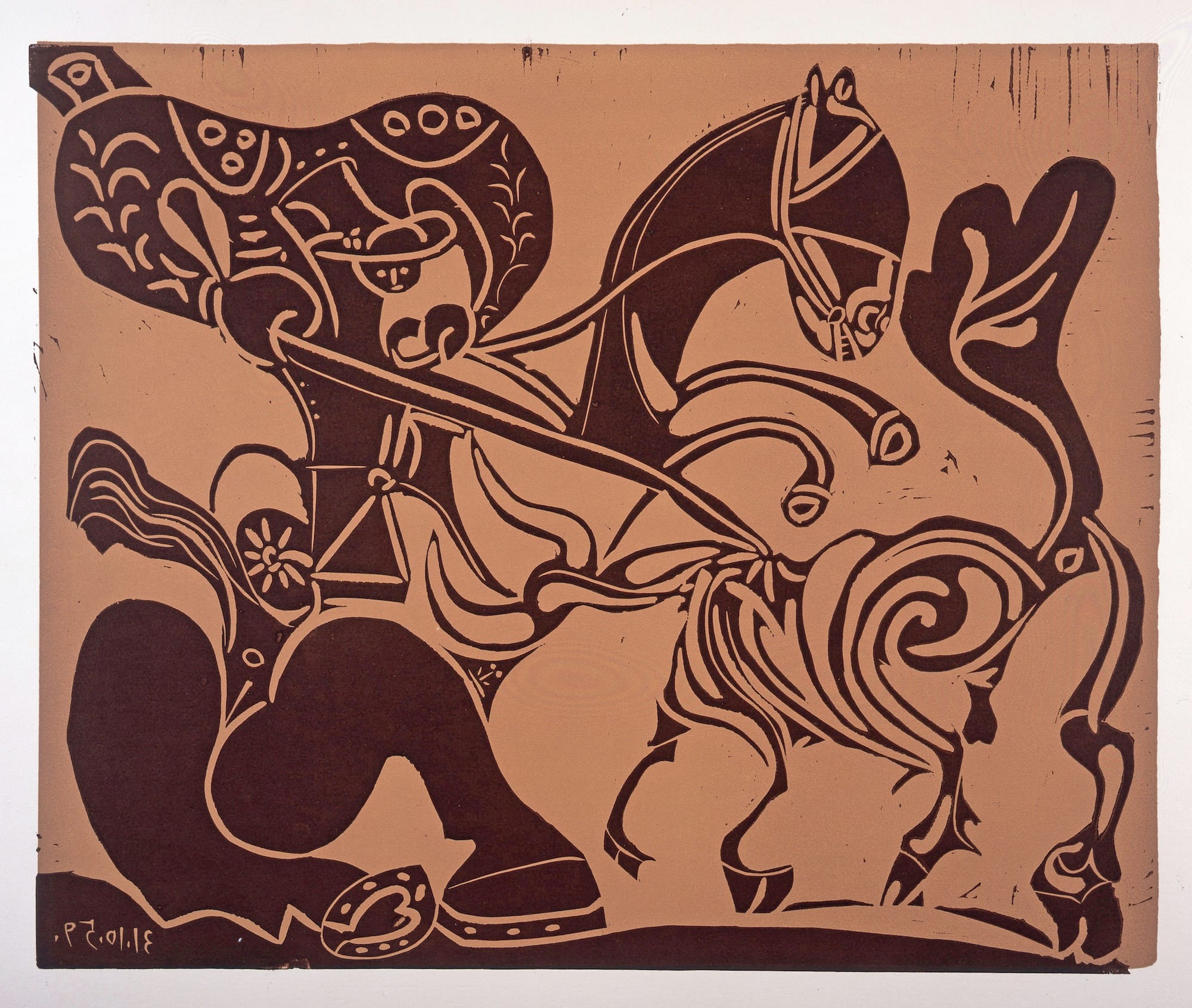 Pablo Picasso, Pique II, 1959, linocut print, 53 x 64 cm. Collection of Remai Modern. Gift of the Frank and Ellen Remai Foundation, 2012. u00a9 Picasso Estate / SODRAC 2018.