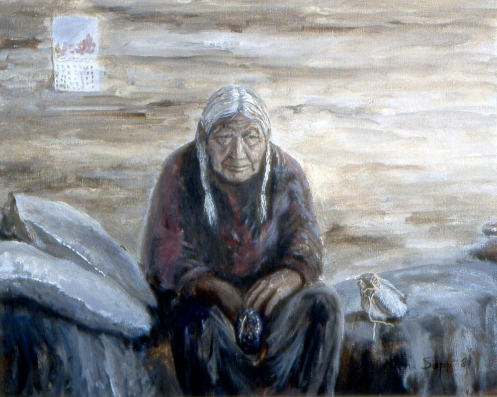 Allen Sapp, Grandmother with Medicine Bag, 1969