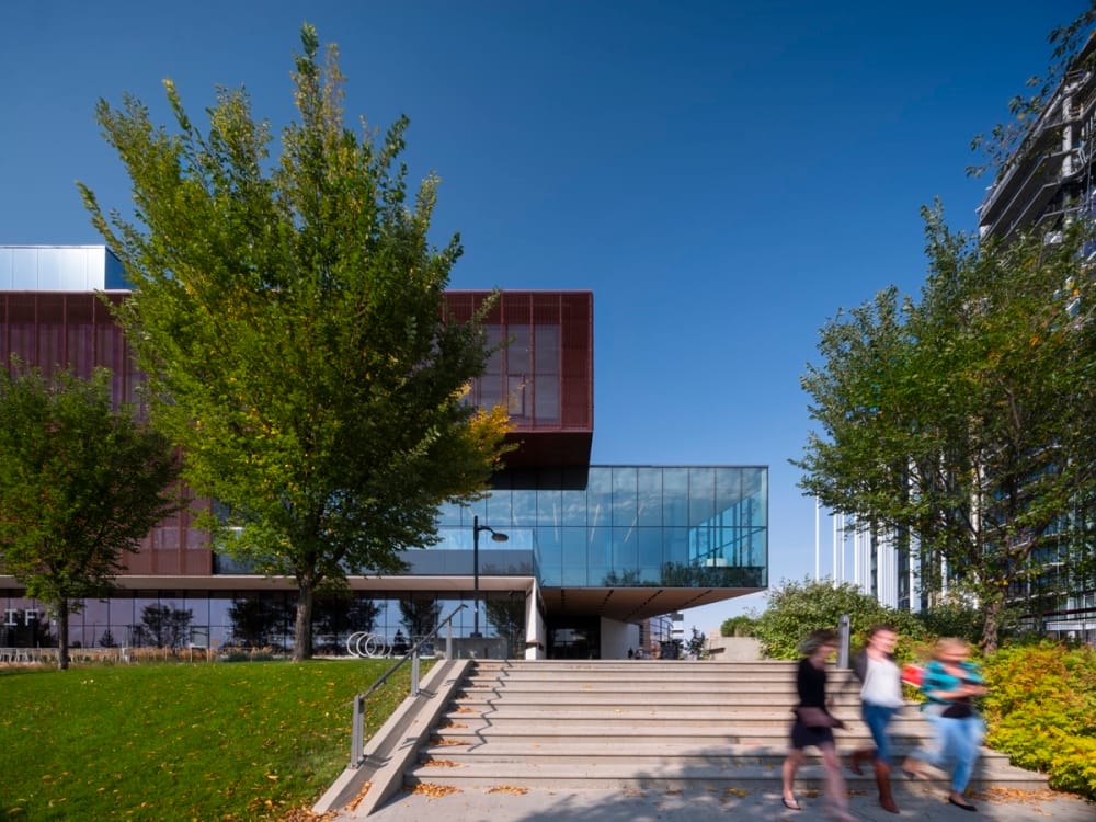 An exterior image of Remai Modern in the summer