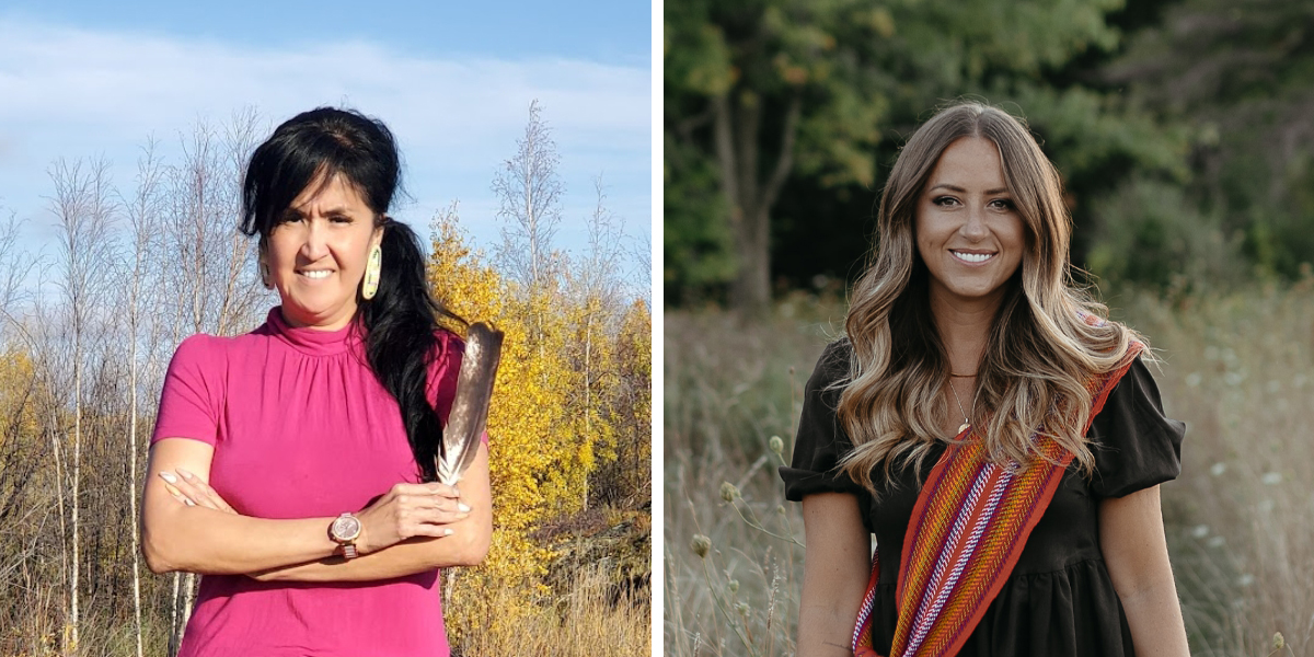Two portrait photographs; Colleen Whitedeer is on the left, Fallon Farinacci on the right.