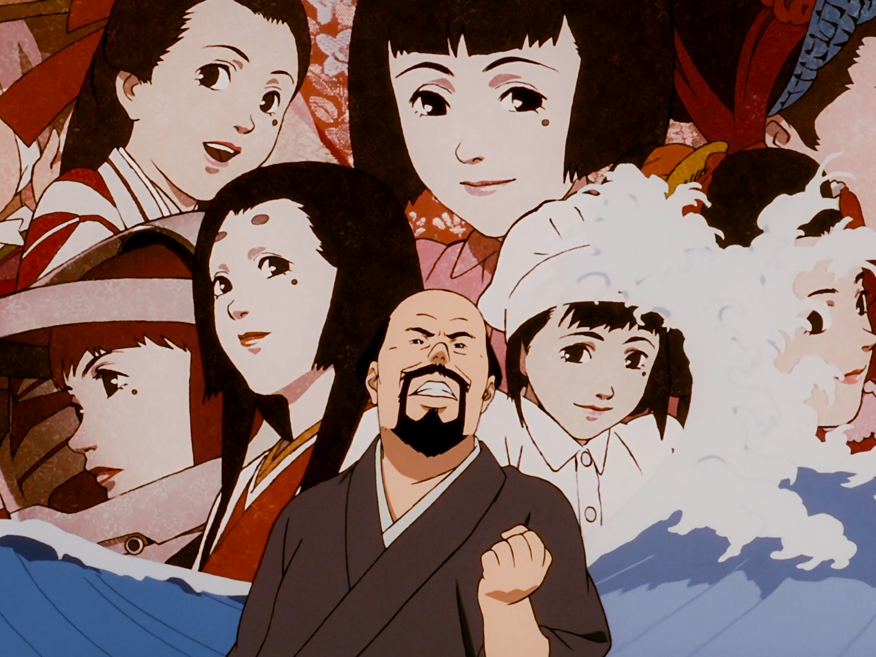 An animated illustration of a character standing surrounded by several illustrations of faces
